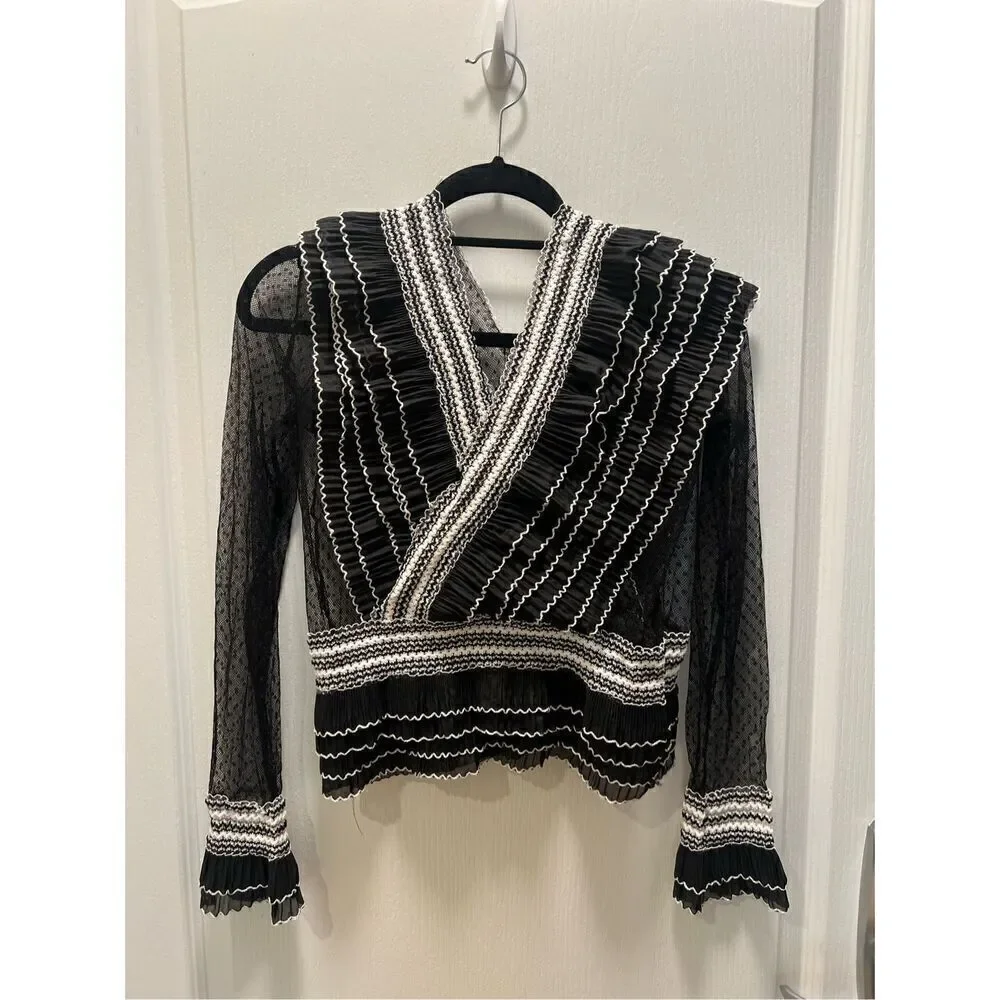 Calvin Tran Black Lace Chic Evening Top BLACK size 4 - Picture 4 of 7